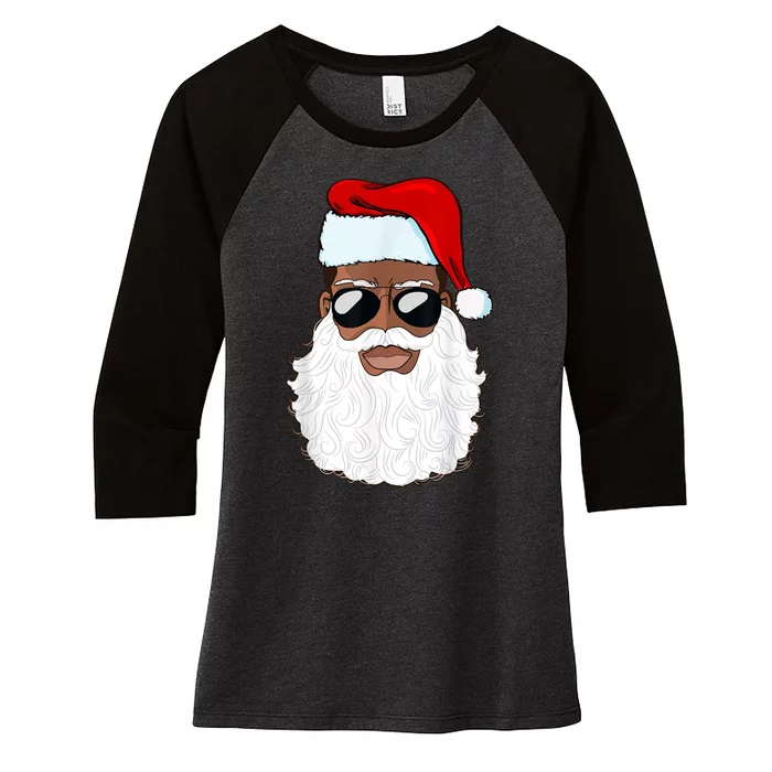 Black Santa African American Women's Tri-Blend 3/4-Sleeve Raglan Shirt