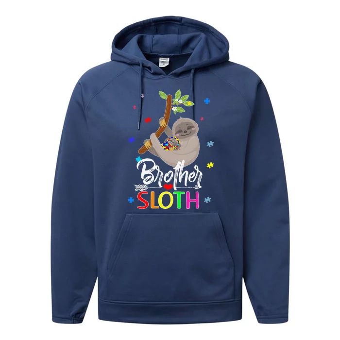 Brother Sloth Autism Awareness Love Supports Performance Fleece Hoodie