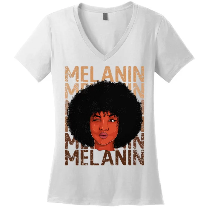 Black Strong  Afro Love Melanin African Women's V-Neck T-Shirt