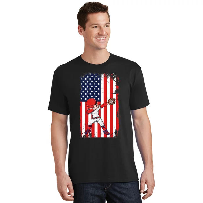 Baseballer Sports Athlete US Flag Dabbing Baseball Player T-Shirt