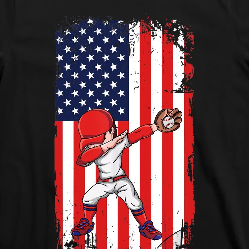 Baseballer Sports Athlete US Flag Dabbing Baseball Player T-Shirt