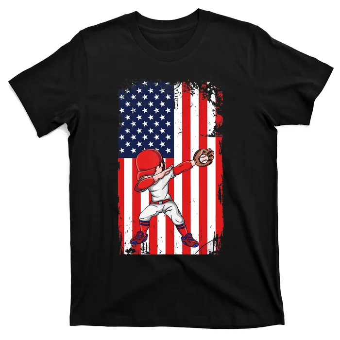 Baseballer Sports Athlete US Flag Dabbing Baseball Player T-Shirt