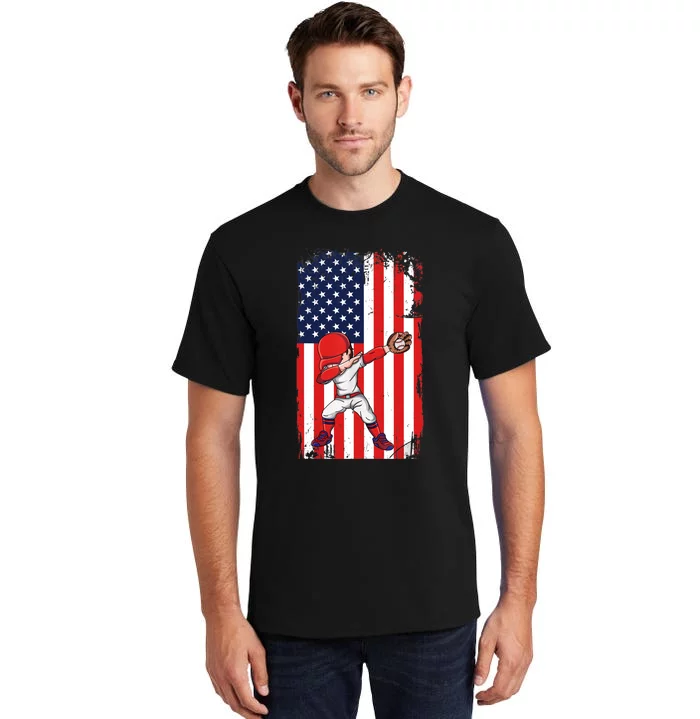 Baseballer Sports Athlete US Flag Dabbing Baseball Player Tall T-Shirt