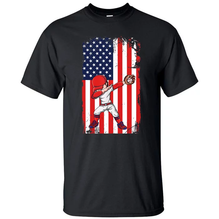 Baseballer Sports Athlete US Flag Dabbing Baseball Player Tall T-Shirt