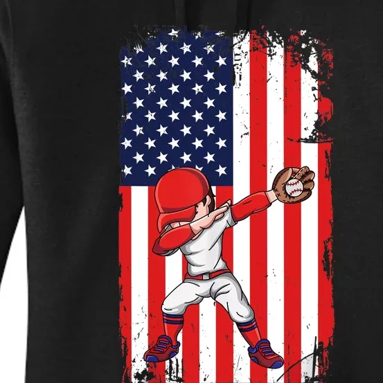 Baseballer Sports Athlete US Flag Dabbing Baseball Player Women's Pullover Hoodie