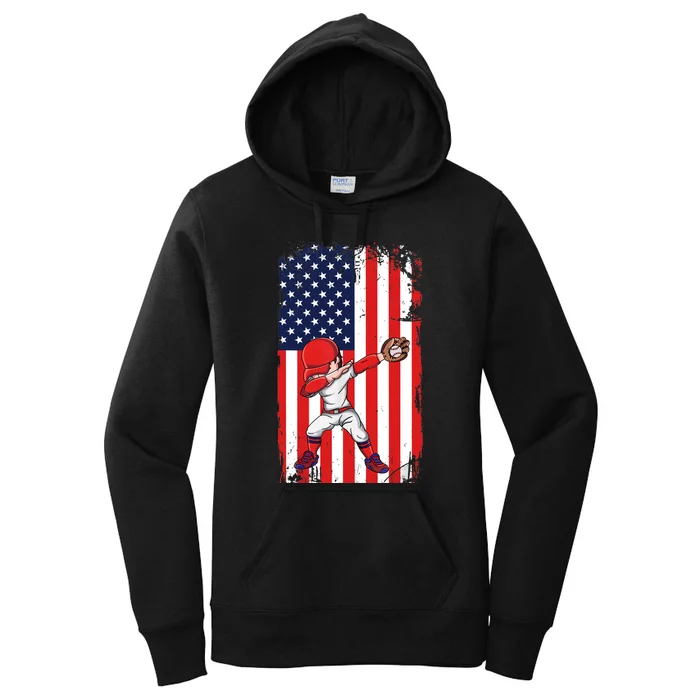 Baseballer Sports Athlete US Flag Dabbing Baseball Player Women's Pullover Hoodie