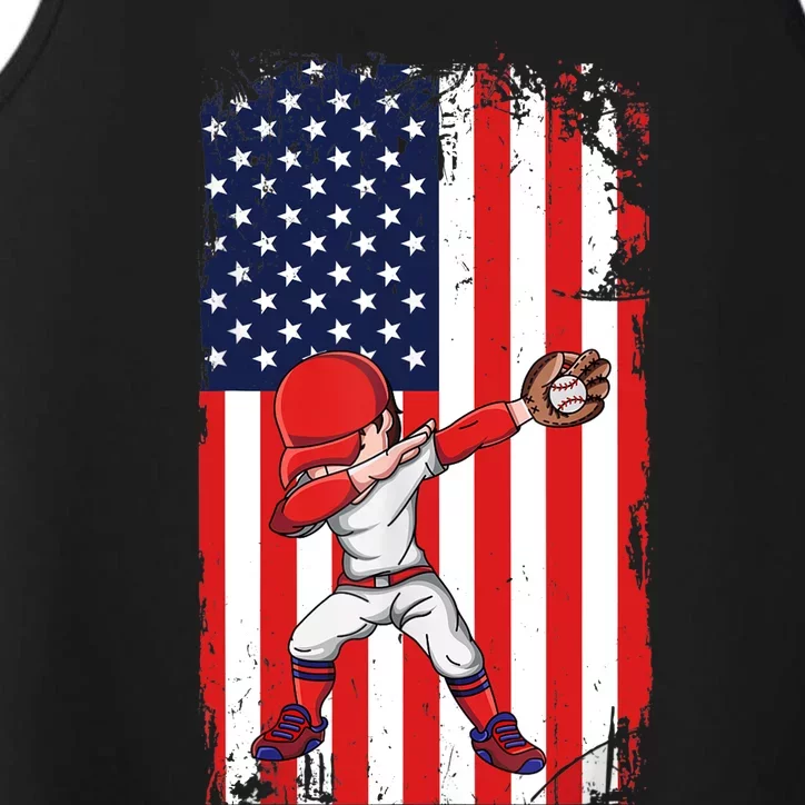 Baseballer Sports Athlete US Flag Dabbing Baseball Player Performance Tank