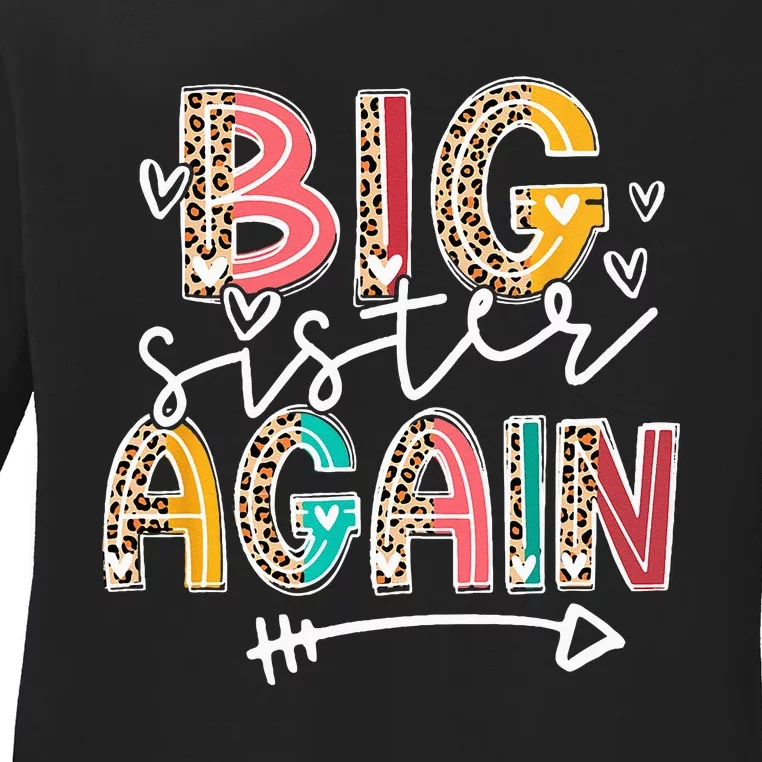 Big Sister Again Leopard Soon To Be Sis Announcement Ladies Long Sleeve Shirt