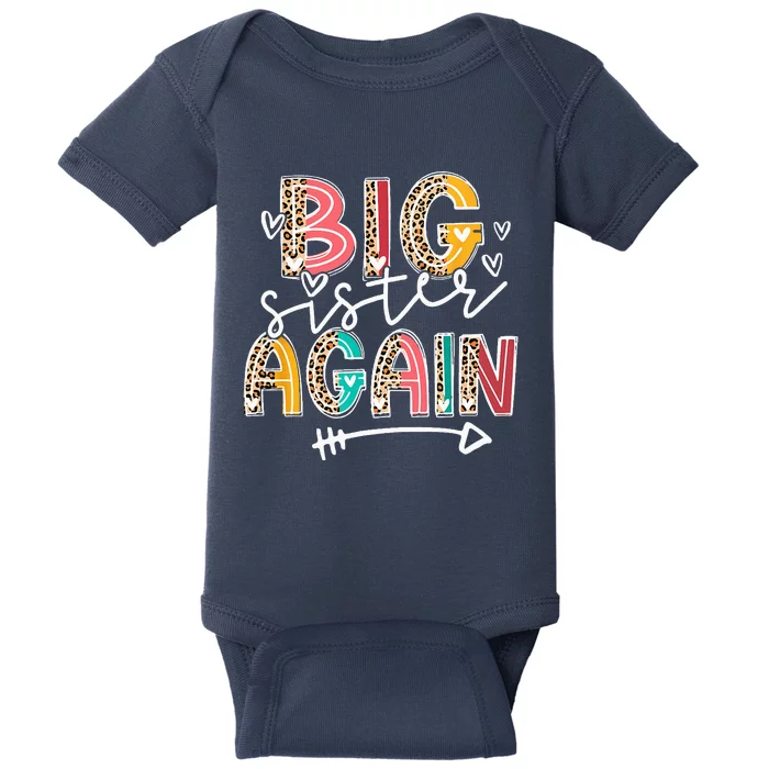 Big Sister Again Leopard Soon To BeSis Announcement Baby Bodysuit