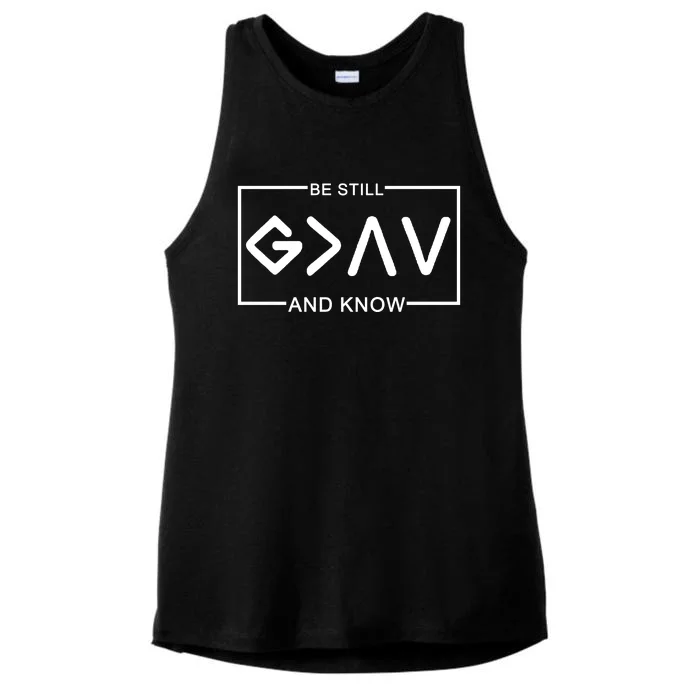 Be Still And Know, God Is Greater Than The Highs And Lows Ladies Tri-Blend Wicking Tank