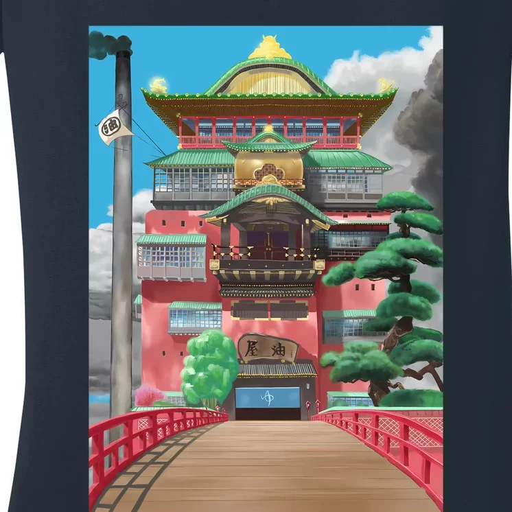 Bathhouse Spirited Away Digital Art Women's V-Neck T-Shirt