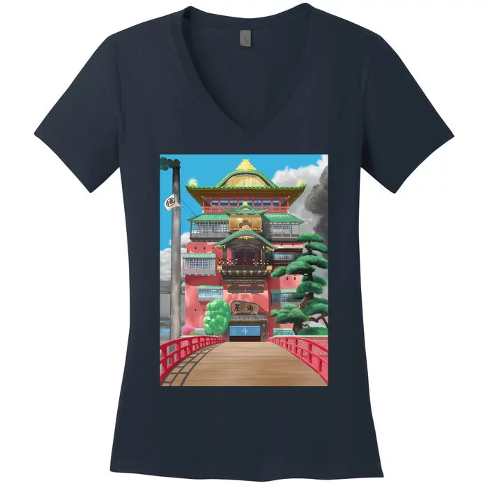 Bathhouse Spirited Away Digital Art Women's V-Neck T-Shirt