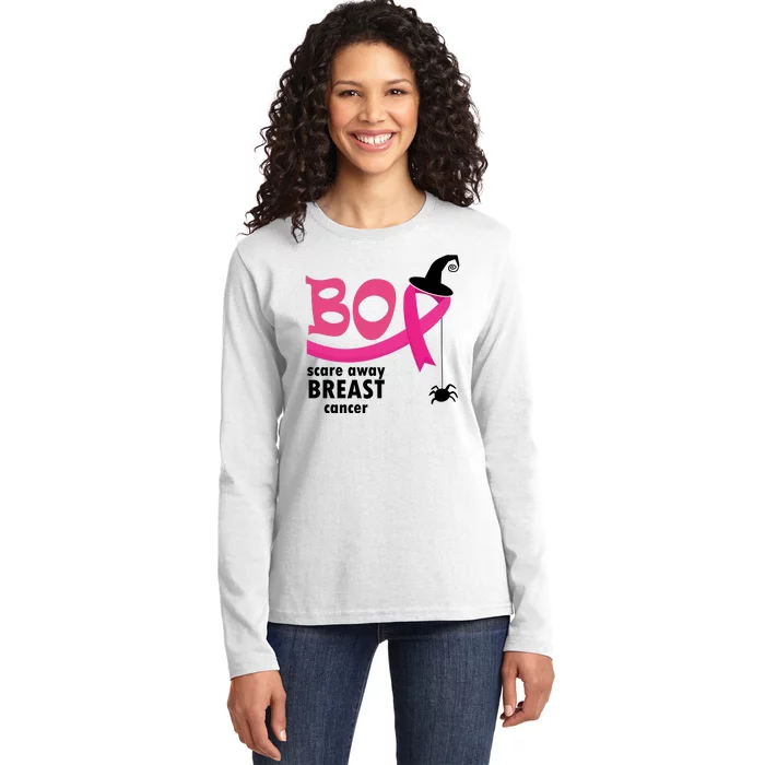 Boo Scare Away Breast Cancer Awareness Spooky Ladies Long Sleeve Shirt