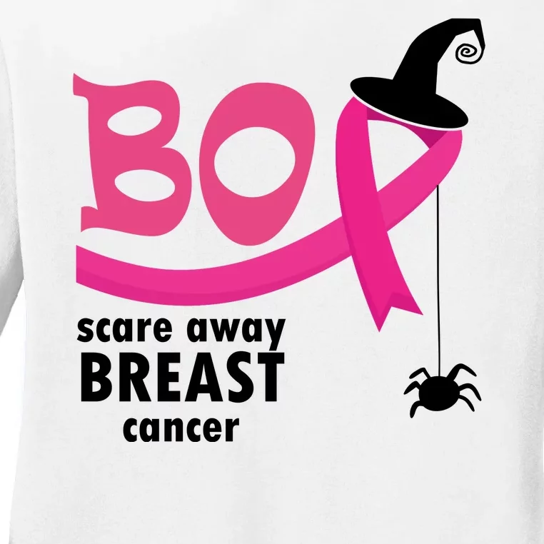 Boo Scare Away Breast Cancer Awareness Spooky Ladies Long Sleeve Shirt