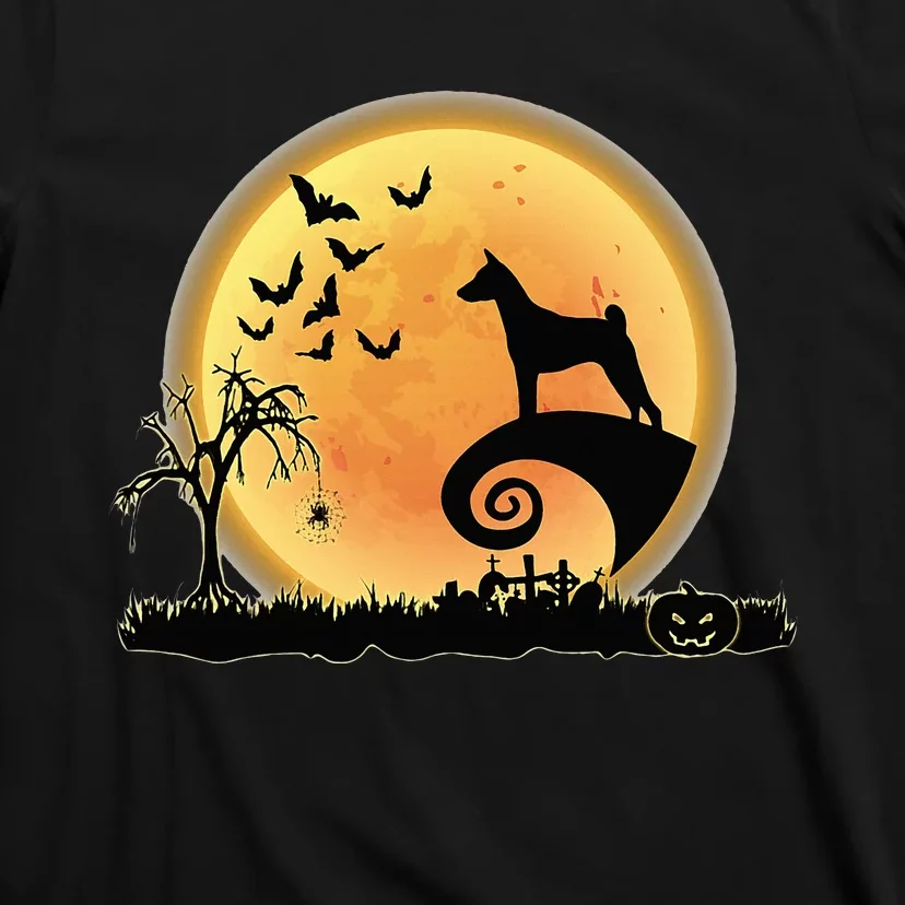 Basenji Scary And Moon Funny Dog Halloween Costume T-Shirt