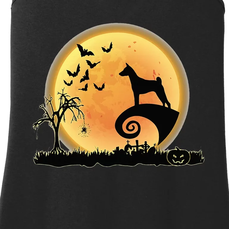 Basenji Scary And Moon Funny Dog Halloween Costume Ladies Essential Tank