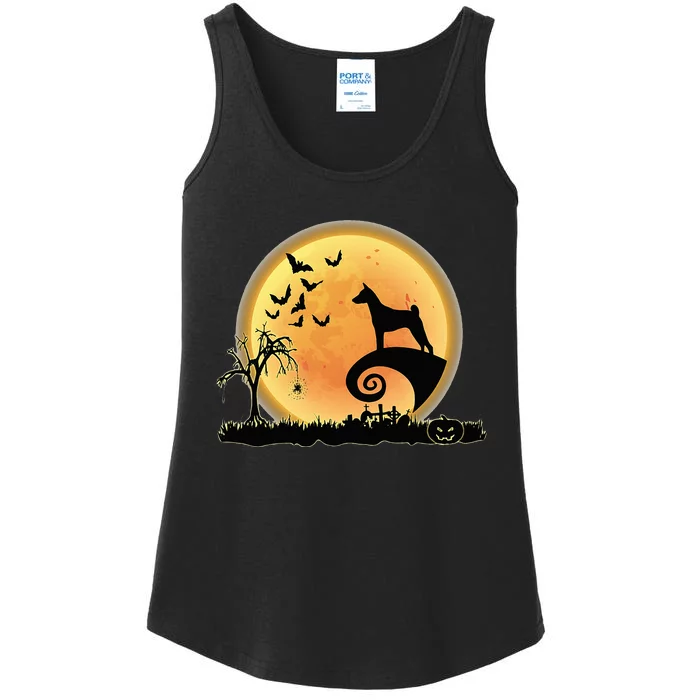 Basenji Scary And Moon Funny Dog Halloween Costume Ladies Essential Tank