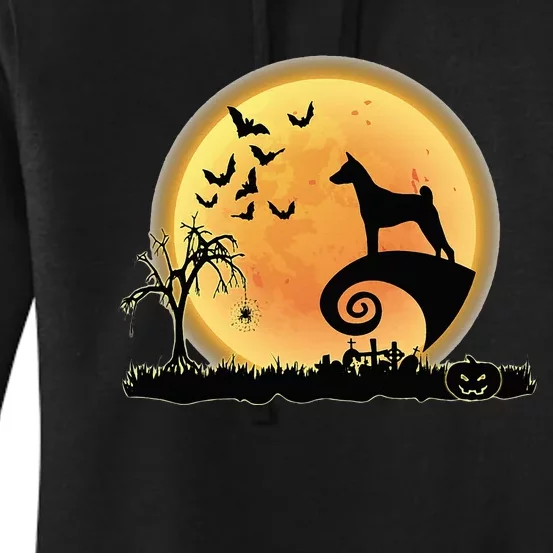 Basenji Scary And Moon Funny Dog Halloween Costume Women's Pullover Hoodie