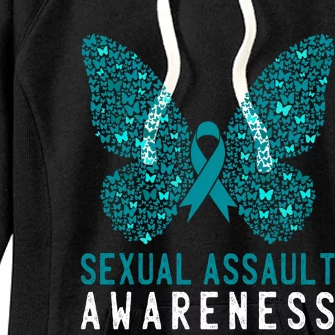 Butterfly Sexual Assault Awareness Month Teal Ribbon Support Gift Women's Fleece Hoodie