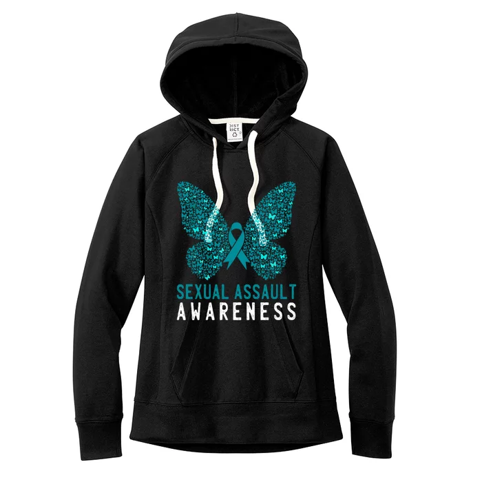 Butterfly Sexual Assault Awareness Month Teal Ribbon Support Gift Women's Fleece Hoodie