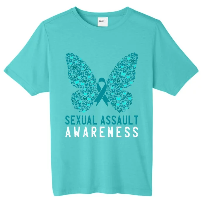 Butterfly Sexual Assault Awareness Month Teal Ribbon Support Gift ChromaSoft Performance T-Shirt