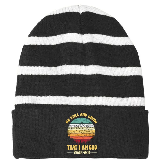 Be Still and Know That I Am God, Psalm Scripture Striped Beanie with Solid Band