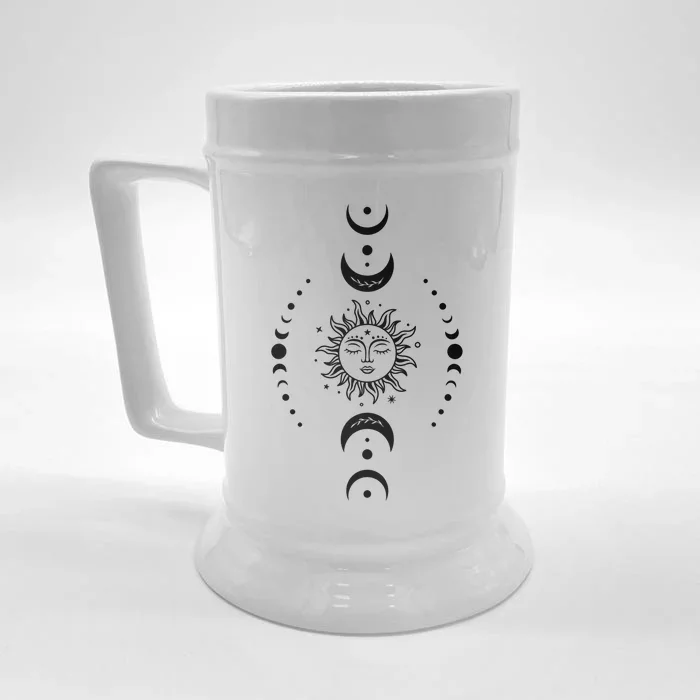 Boho Sun And Moon Celestial Crescent Moon Phases Funny Gift Men Women Front & Back Beer Stein