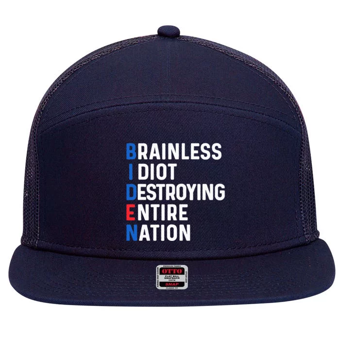 Biden Sucks Anti Biden Idiot Funny Political 7 Panel Mesh Trucker Snapback Hat