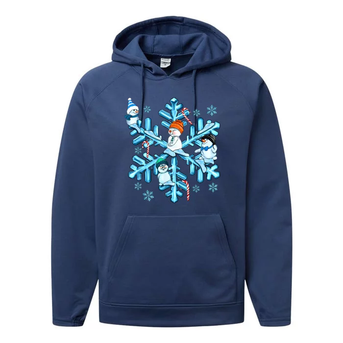 Blue Snowflakes And Snowman Merry Christmas Family Matching Performance Fleece Hoodie