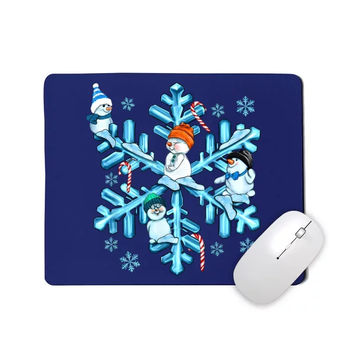 Blue Snowflakes And Snowman Merry Christmas Family Matching Mousepad