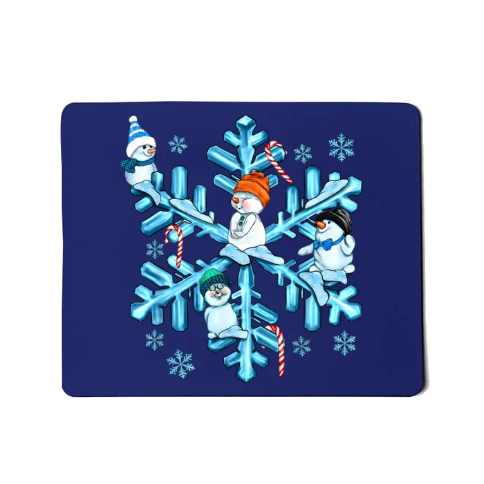 Blue Snowflakes And Snowman Merry Christmas Family Matching Mousepad