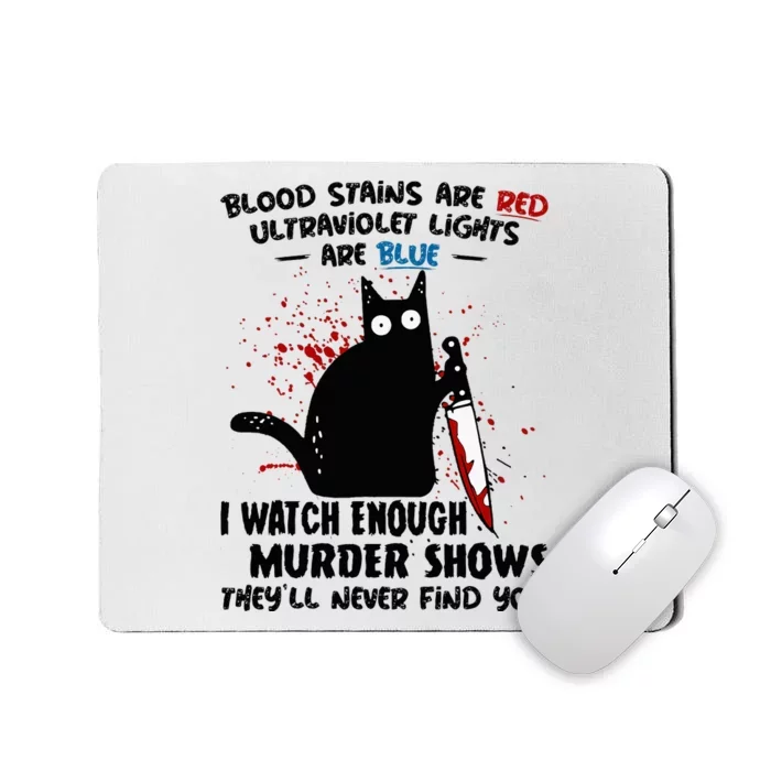 Blood Stains Are Red Ultraviolet Lights Are Blue Cat Mousepad