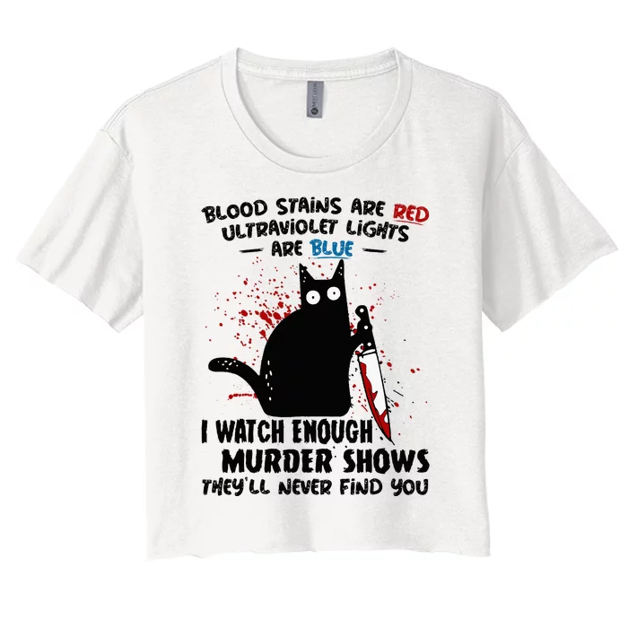 Blood Stains Are Red Ultraviolet Lights Are Blue Cat Women's Crop Top Tee