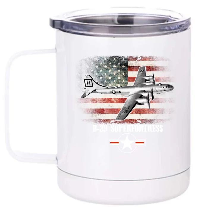 Bgift29 Superfortress American Flag Patriotic Gift Usaf Gift Front & Back 12oz Stainless Steel Tumbler Cup