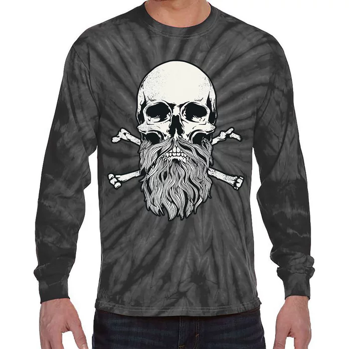 Bearded Skull and Crossbones Pirate Beard Tie-Dye Long Sleeve Shirt