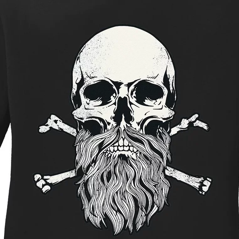 Bearded Skull and Crossbones Pirate Beard Ladies Long Sleeve Shirt