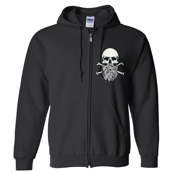 Bearded Skull and Crossbones Pirate Beard Full Zip Hoodie