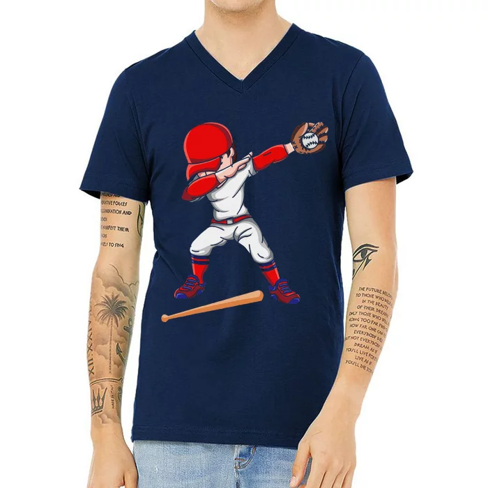 Baseballer Sports Athlete Dabbing Baseball Player V-Neck T-Shirt