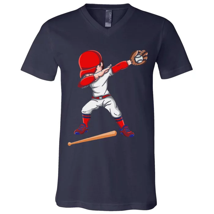 Baseballer Sports Athlete Dabbing Baseball Player V-Neck T-Shirt