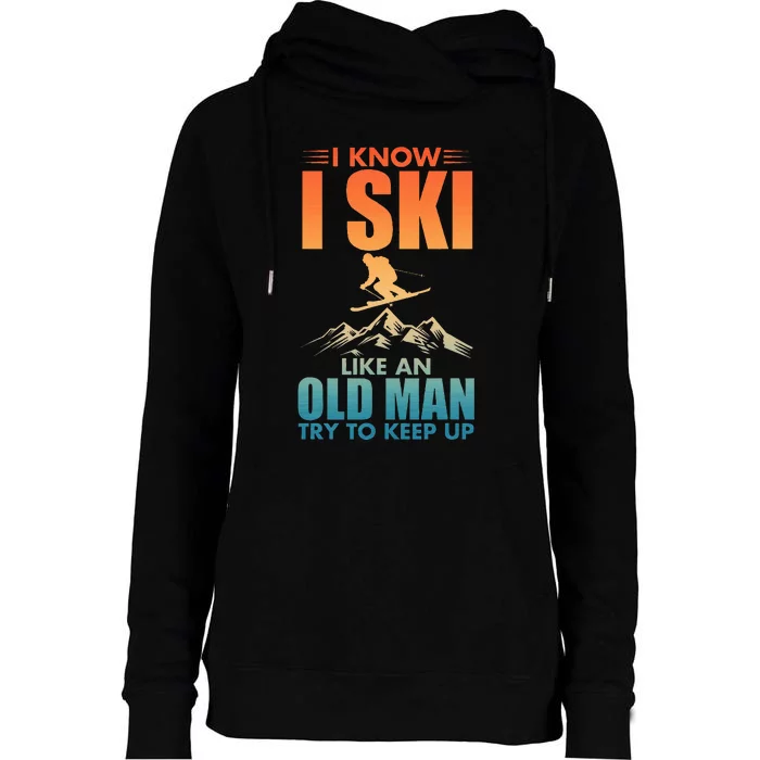 Best Ski Art For Grandpa Skiing Nordic Skier Skiing Womens Funnel Neck Pullover Hood