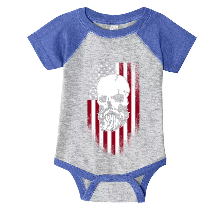 Bearded Skull And Us Flag Independence Day Gift Infant Baby Jersey Bodysuit