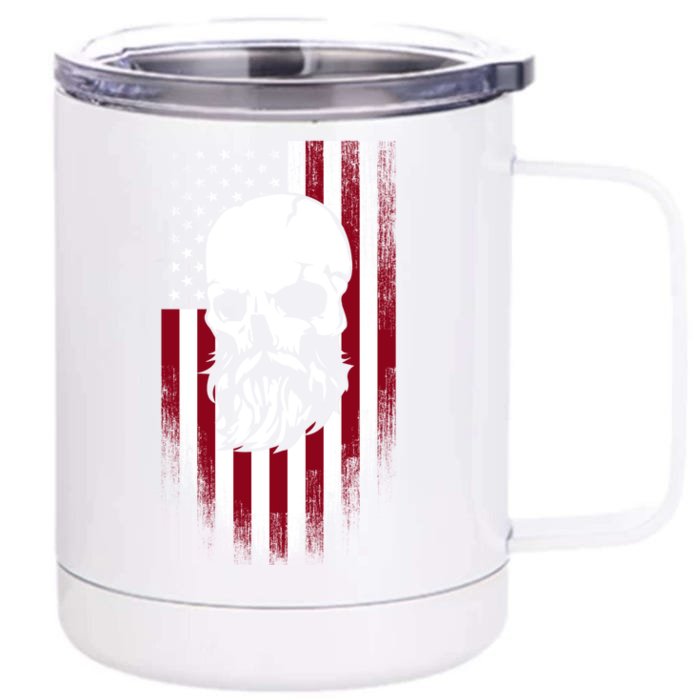 Bearded Skull And Us Flag Independence Day Gift Front & Back 12oz Stainless Steel Tumbler Cup