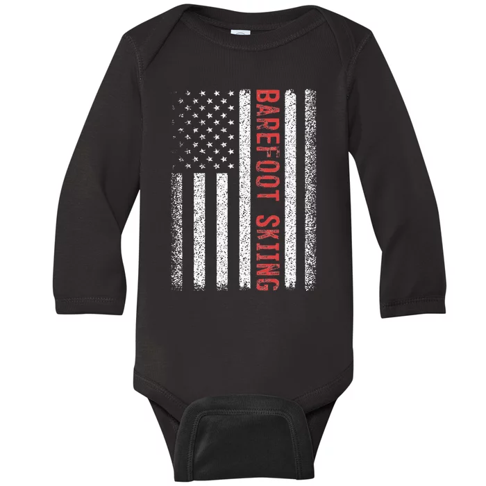 Barefoot Skiing American Flag 4th Of July Baby Long Sleeve Bodysuit