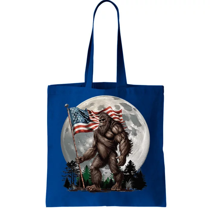 Bigfoot Sasquatch American Flag Full Moon Patriotic Tote Bag