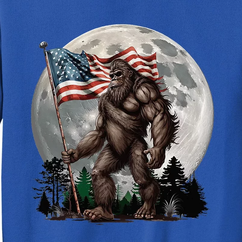 Bigfoot Sasquatch American Flag Full Moon Patriotic Tall Sweatshirt