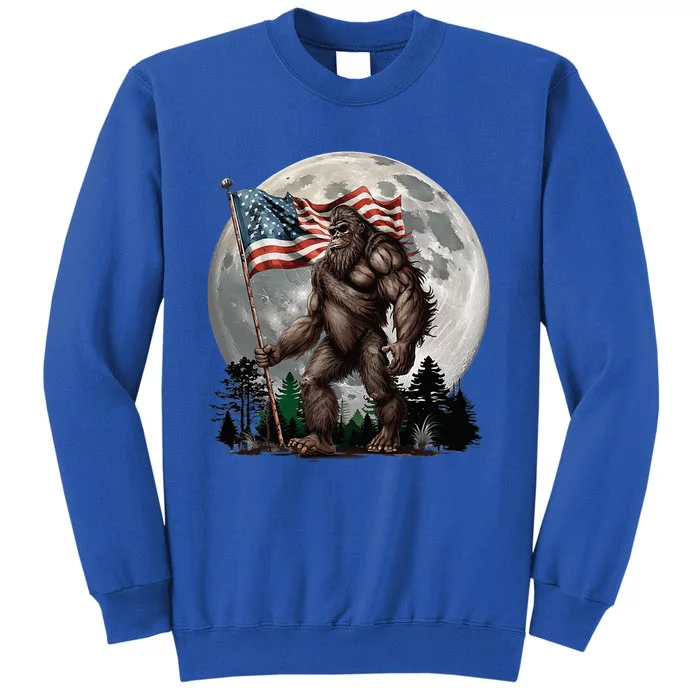 Bigfoot Sasquatch American Flag Full Moon Patriotic Tall Sweatshirt