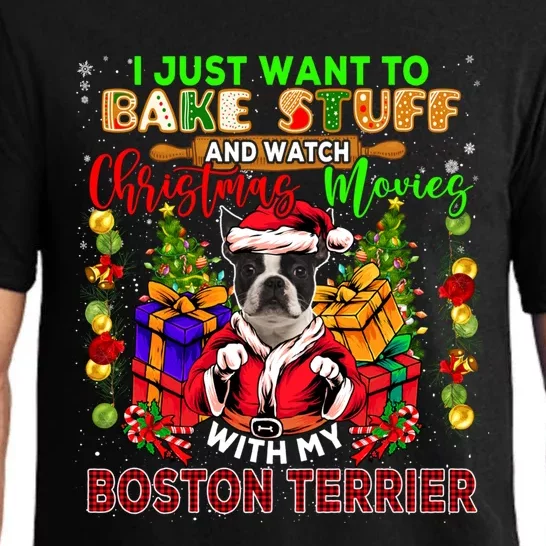 Bake Stuff And Watch Xmas Movies With Boston Terrier Santa Cute Gift Pajama Set