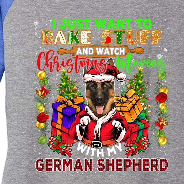 Bake Stuff And Watch Xmas Movies With Ger Shepherd Santa Great Gift Women's Tri-Blend 3/4-Sleeve Raglan Shirt