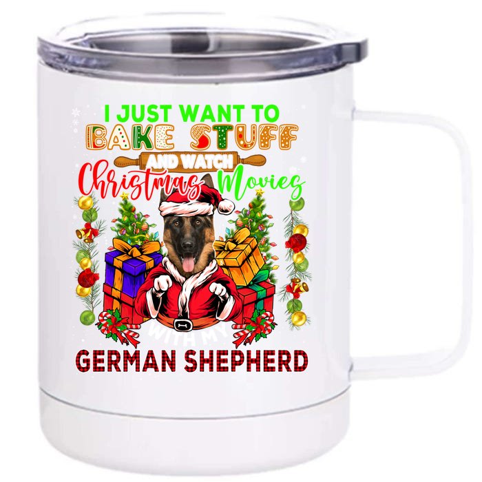 Bake Stuff And Watch Xmas Movies With Ger Shepherd Santa Great Gift Front & Back 12oz Stainless Steel Tumbler Cup