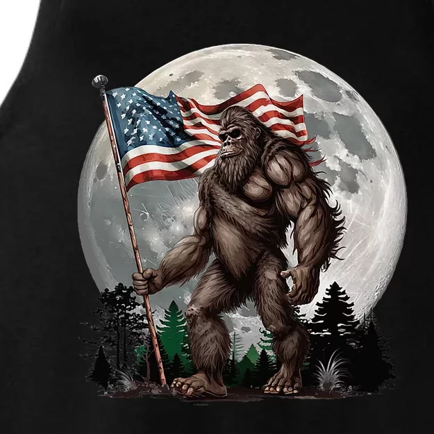 Bigfoot Sasquatch American Flag Full Moon Patriotic Ladies Tri-Blend Wicking Tank